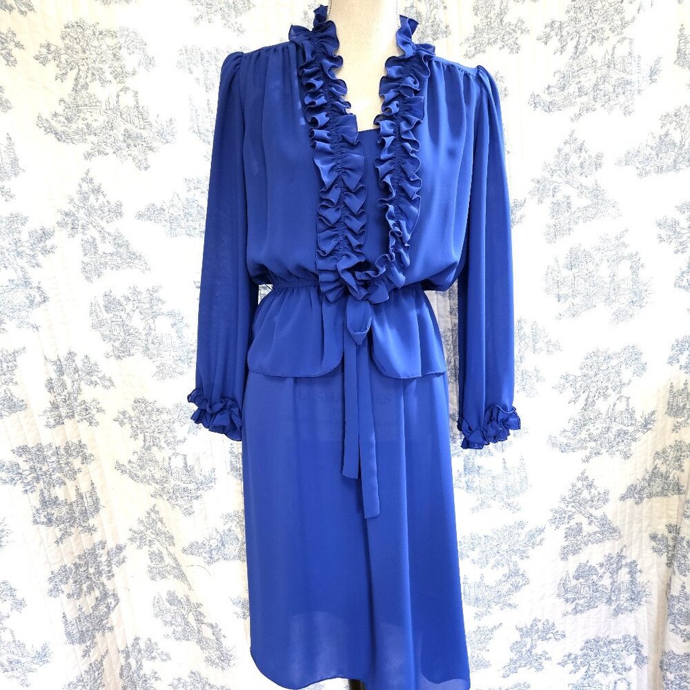 Size S - M Vintage 1970s Silhouettes Dress And Ruffled Jacket - Picture 2 of 13